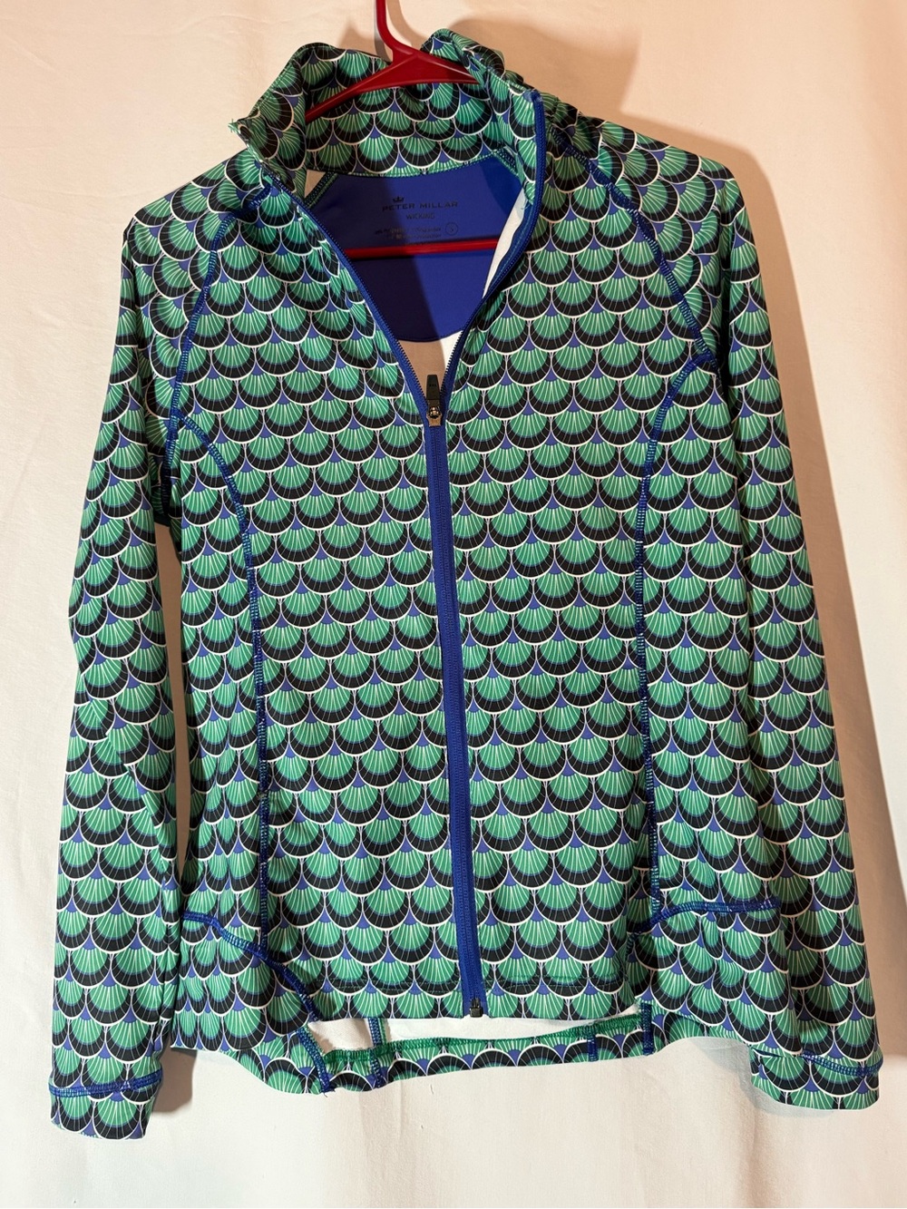 Peter Millar Wicking Jacket Women S Green Blue Geometric Golf UPF 50+ Full Zip
